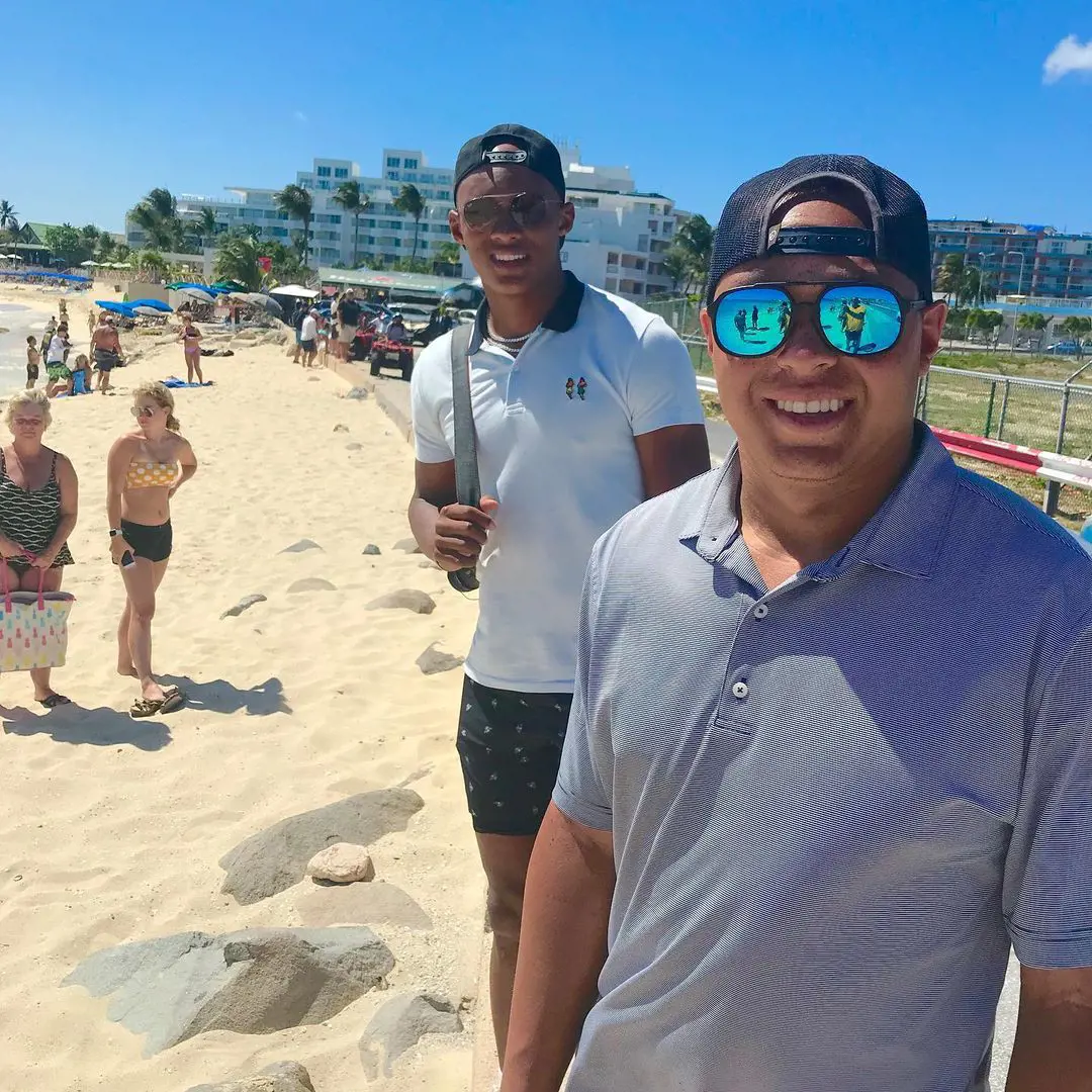 Joshua and Stephen at Maho Beach, Philipsburg, St Maarten. 