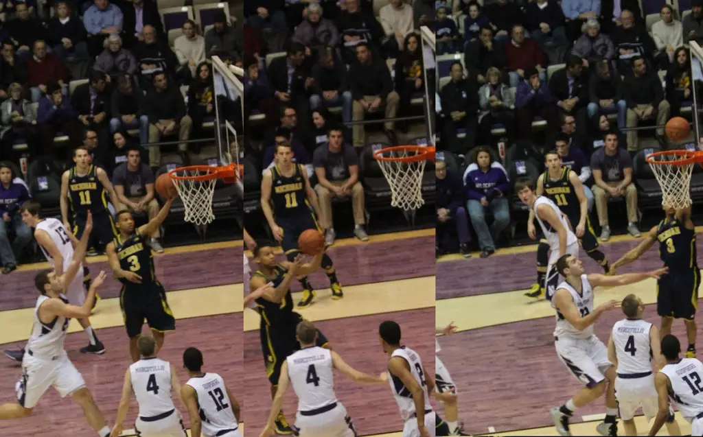 A layup by Trey Burke for the Michigan Wolverines in the 2012–13 Big Ten Conference men's basketball season opener on January 3