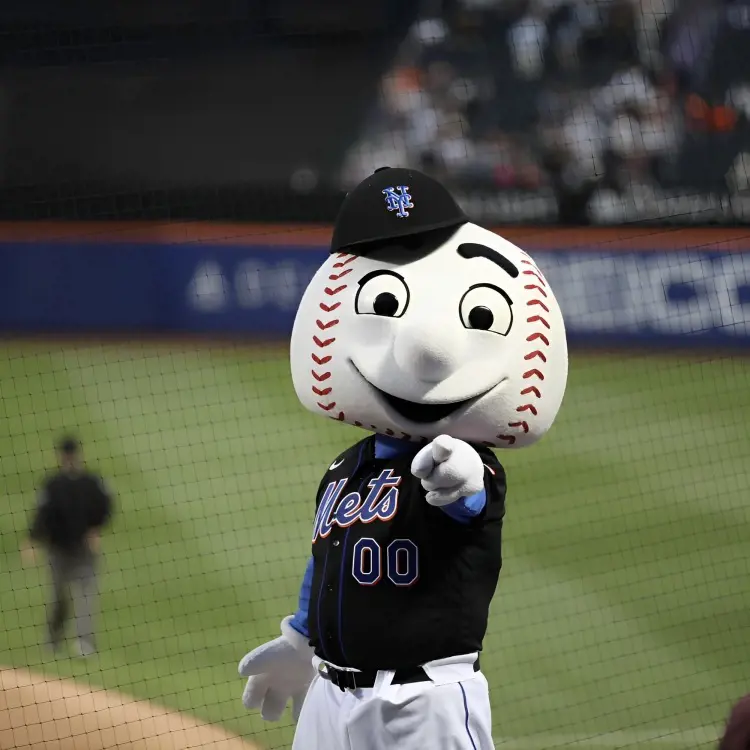 Mr. Mets dons the Mets uniform for the National Mascot Day