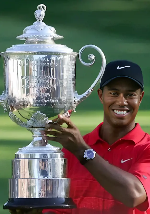 Tiger holding the PGA championship.