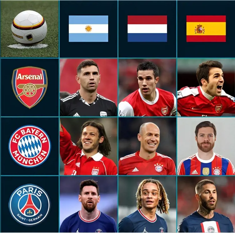 One format of the soccer grid game with all the correct answers