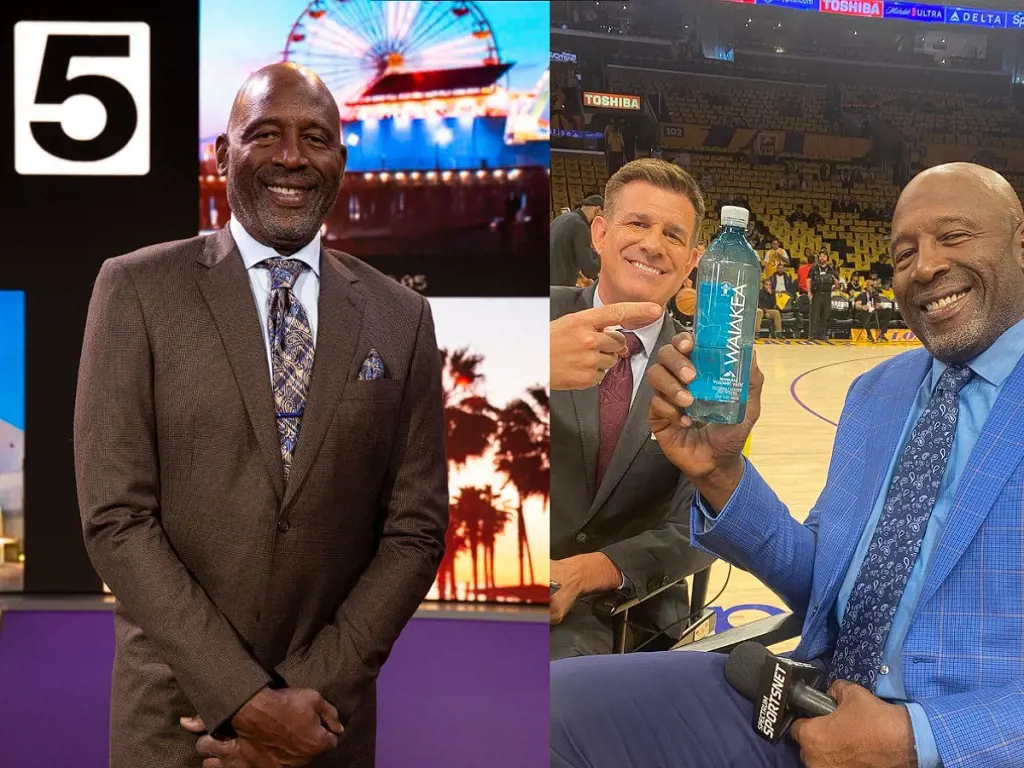 (Right) James Worthy for pre game show at Spectrum Net at Crypto.com Arena