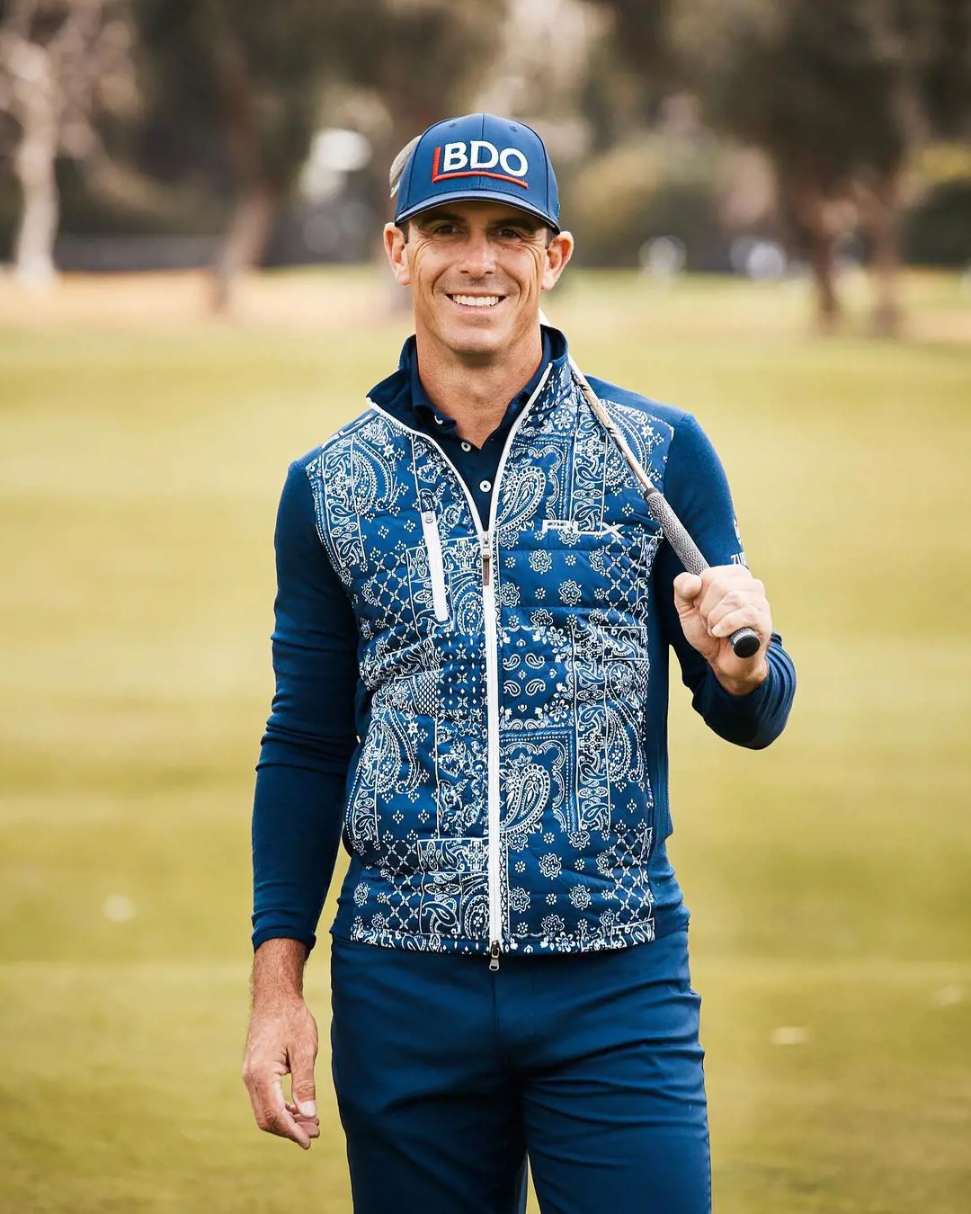 Billy sporting RLX Golf Bandana Collection at Riviera Country Club in February 2023