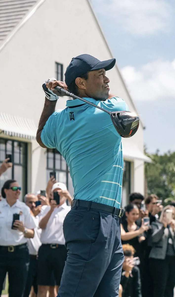 Tiger stares at his first tee at The Park in West Palm Beach, in March 2023.