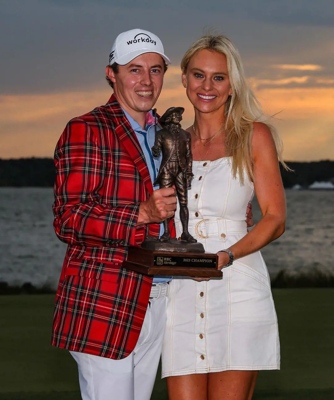 Fitzpatrick with his girlfriend lifting RBC Heritage cup of 2023 championship