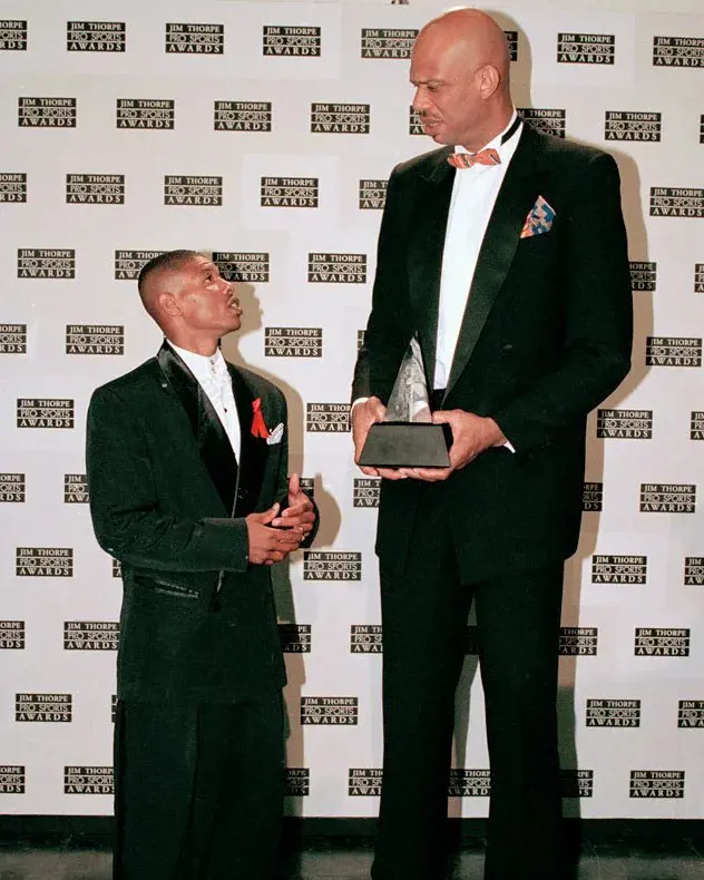 Muggsy Bogues and Kareem Abdul-Jabbar at the Fourth Annual Jim Thorpe Pro Sports Awards.