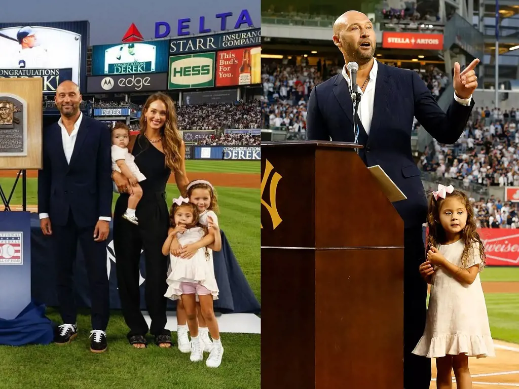 Story Grey(left) standing with Derek during his speech at the Hall of Fame Induction Ceremony. 