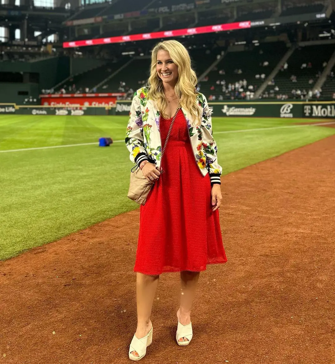 McCaslin at Globe Life Field during the Rangers' opening game in March 2023.