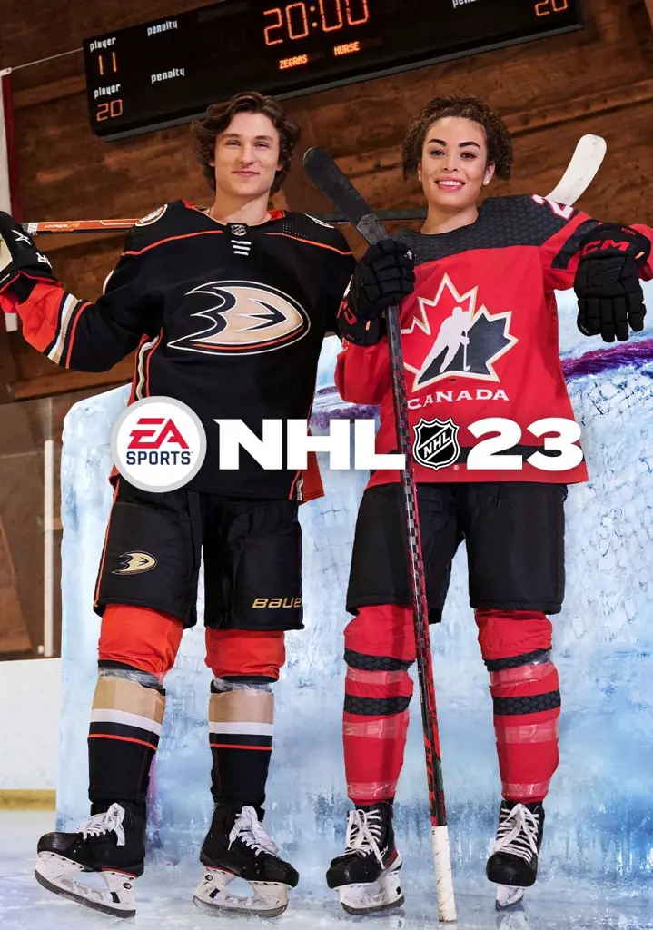 Trevor Zegras and Sarah Nurse in NHL 23 Gen 4 cover on August 26, 2022