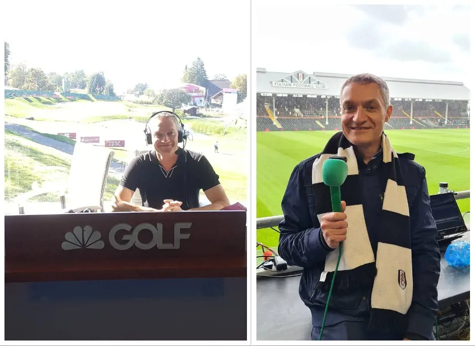 Richard Kaufman commentating at The Amundi Evian Championship in Évian-les-Bains, on September 12, 2018