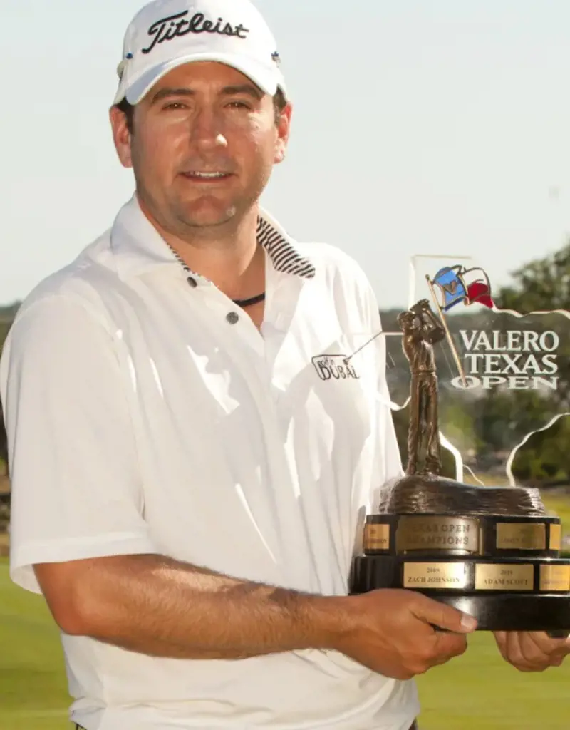 Curtis celebrating his win of the 2012 Valero Texas Open title.