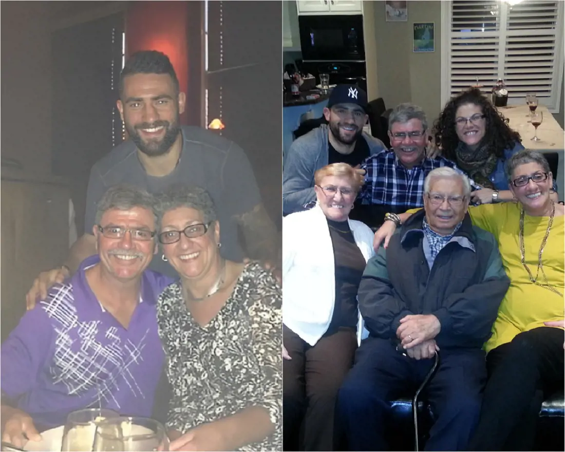 Paul with his mom and dad on the left and whole family on the right.