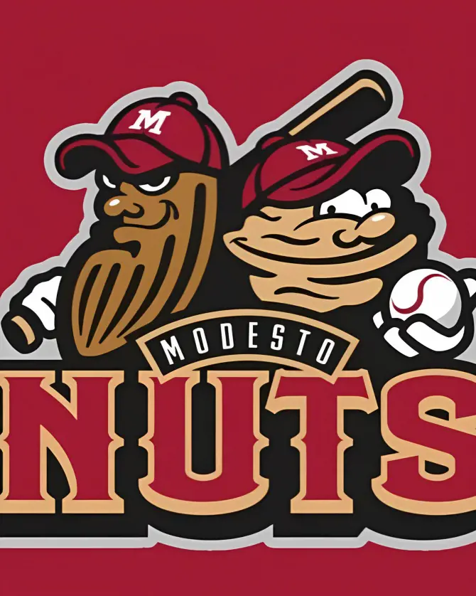 Modesto Nuts logo features two nuts, almond and walnut.