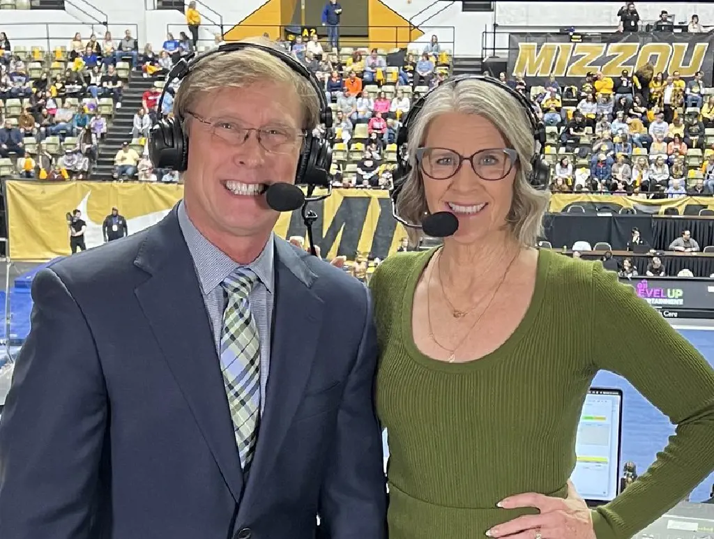 Bart and Kathy Johnson covering a game live from the stadium in February 2023