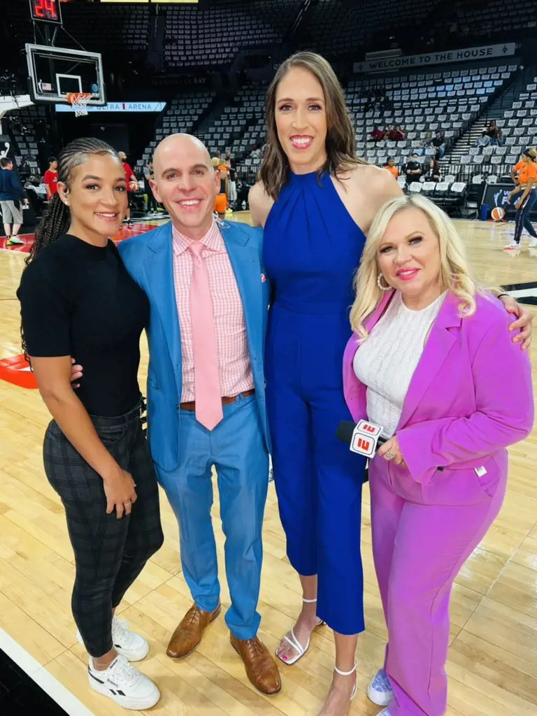 ESPN broadcast crew of Andreya Carter, Ryan Ruocco, Rebecca Lobo, and Holly Rowe.