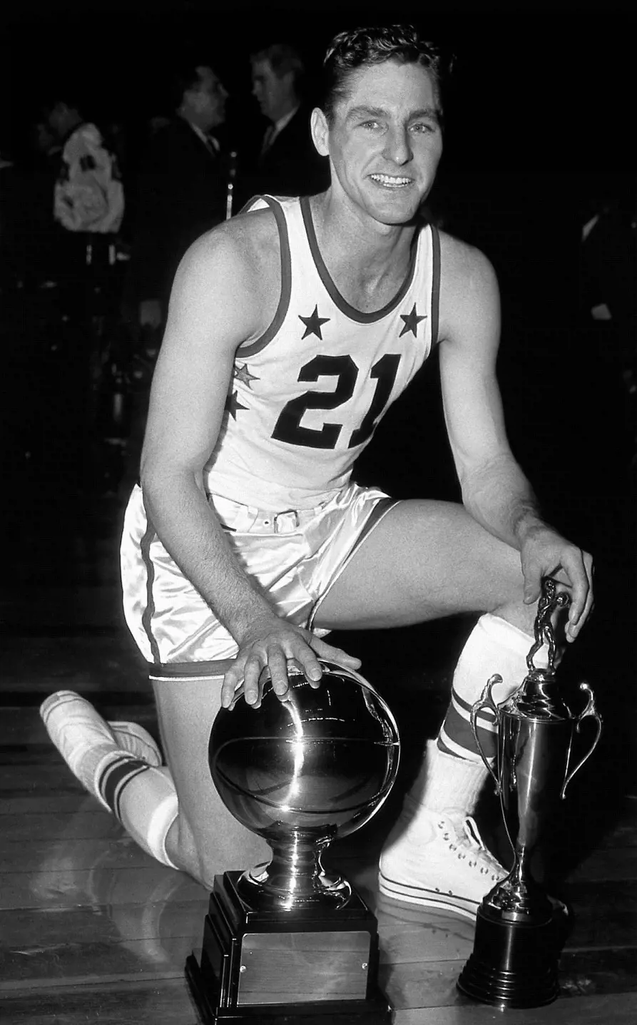 Bill Sharman holding the All-Star trophy after winning the game.