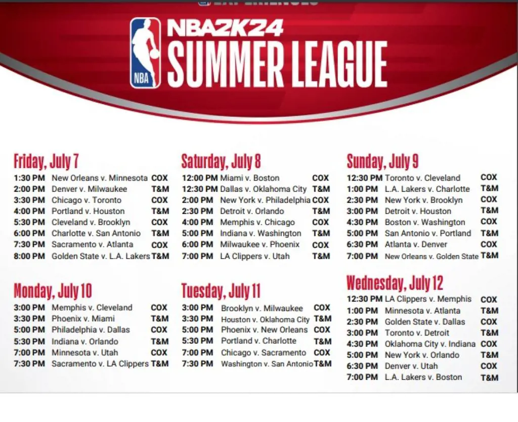 Schedule of the 2023 NBA Summer League