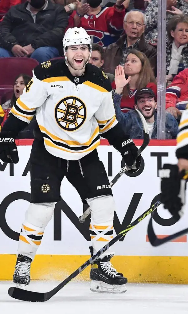 Jake DeBrusk during the game against Montreal on April 14, 2023.