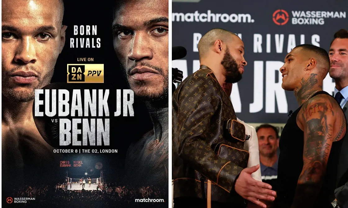 A promotional poster of Chris Eubank Jr. vs. Conor Benn, that was set to held with a catch weight but not a rehydration clause.