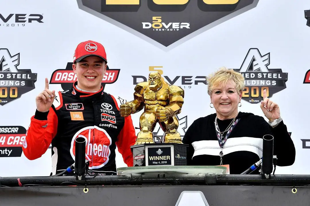 Christopher and Kathy alongside his championship title in December 2019