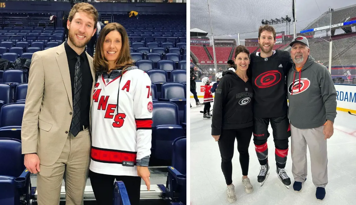 Jaccob with Robert and Wendi (left photo) at Carter-Finley Stadium in February 2023.