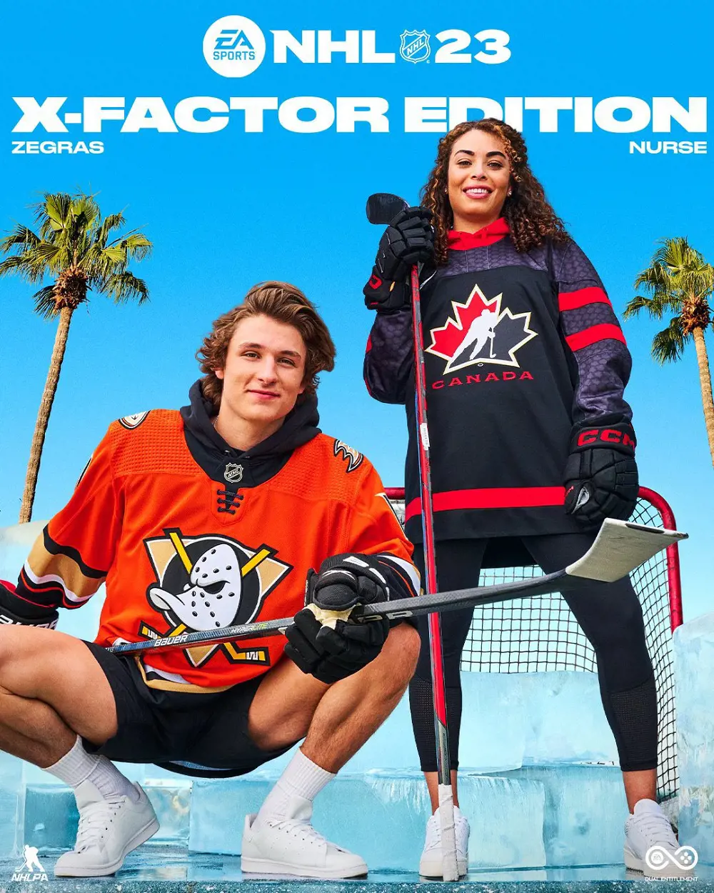 Trevor Zegras and Sarah Nurse featured on the NHL 23 X-Factor Edition.