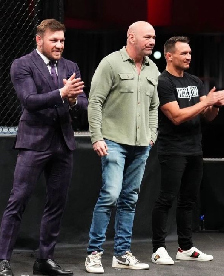 Dana White (middle) with McGregor and Chandler in Madison Square Garden, June 2023