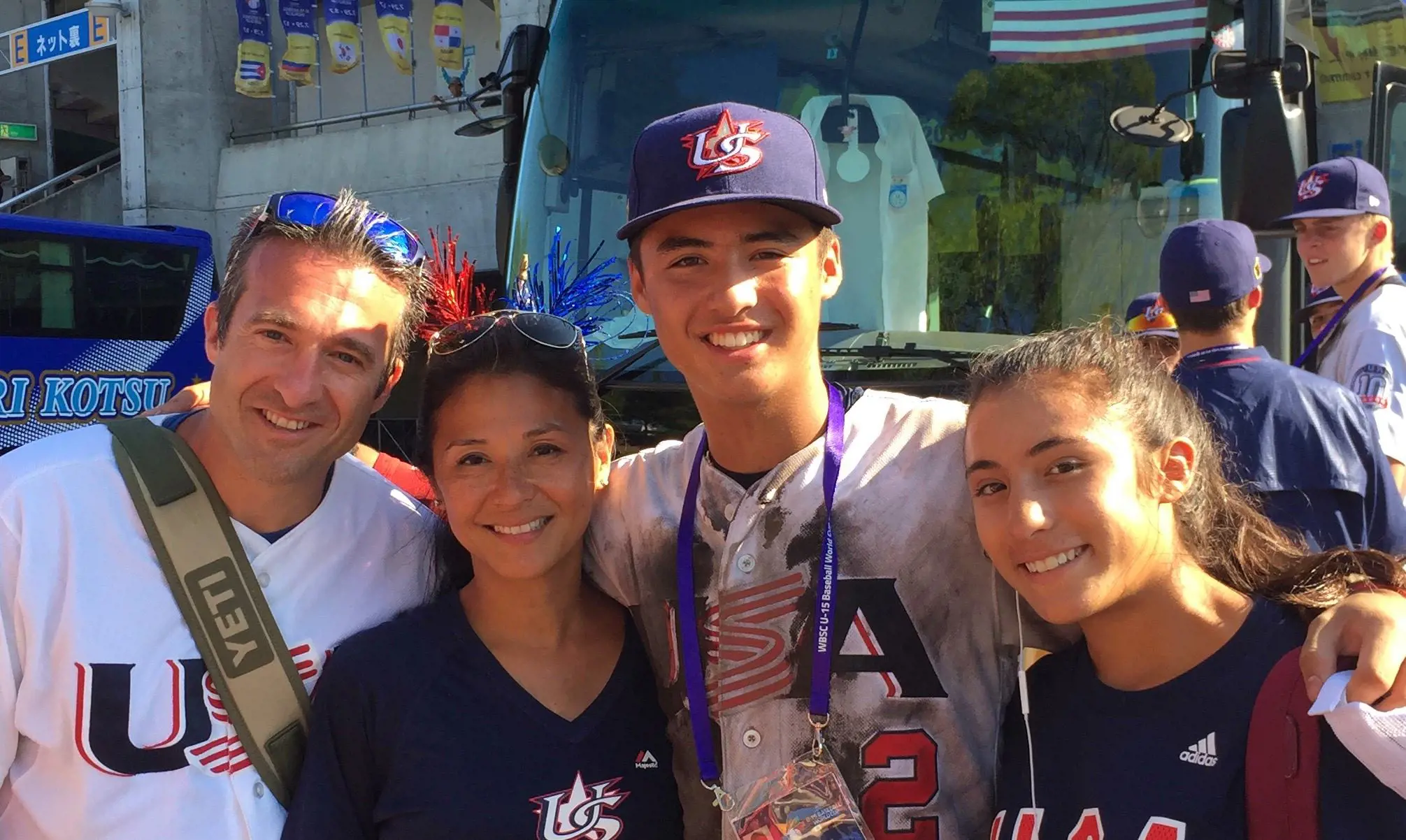 Anthony sharing a happy moment with Michael, Isabella and Olivia during his game on July 30, 2018 