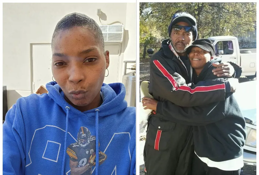 Shawnette in January 2023 (left photo). An old picture (right photo) of her with Mr. Marion on Facebook.