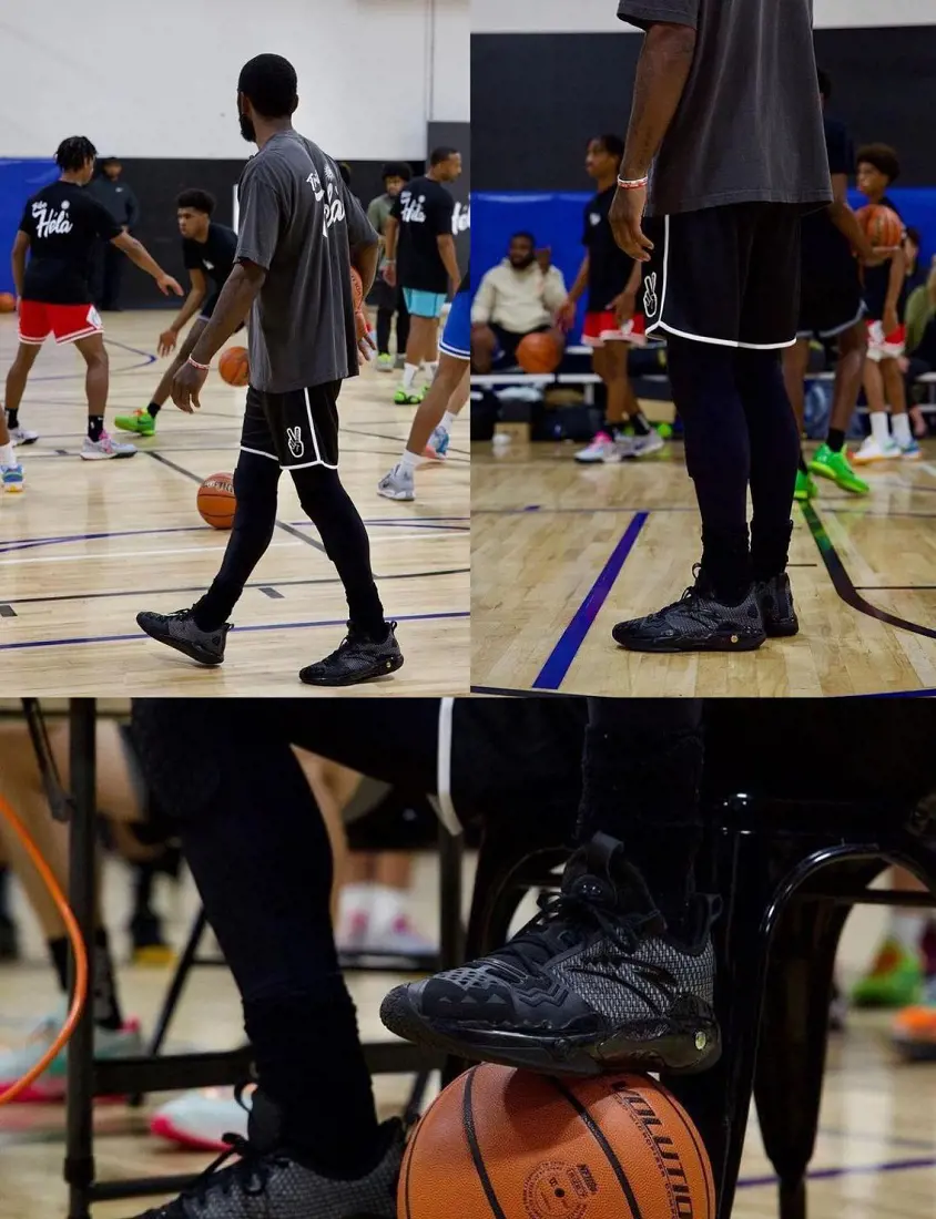 Kyrie Irving rocking the Anta Shock Wave 5 Pro at his camp in June 2023