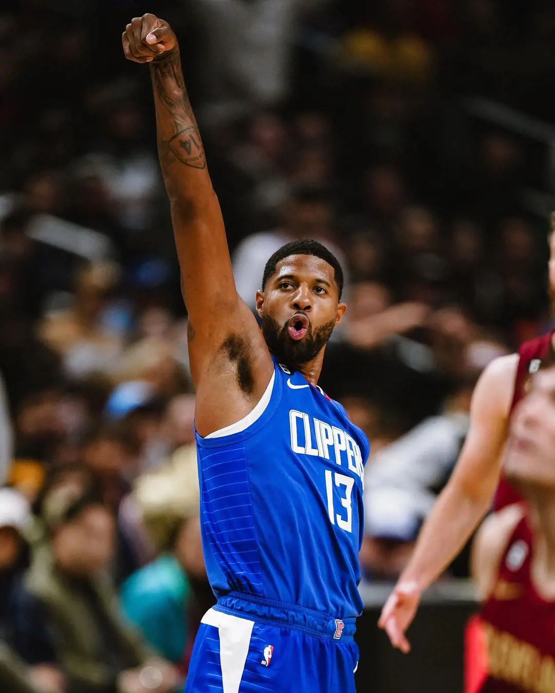 Paul George posing for photoshoot during his game in Los Angeles, California.