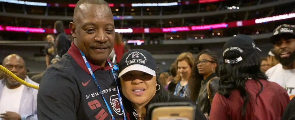 Dawn and Clarence celebrating the former's 2017 NCAA National Championship win.