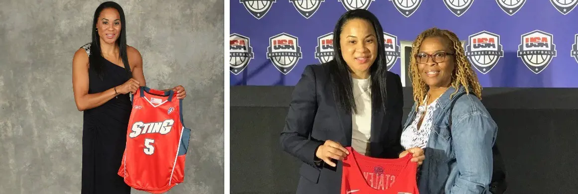 Dawn and Tracey during the announcement of her position as the national team head coach in 2017.