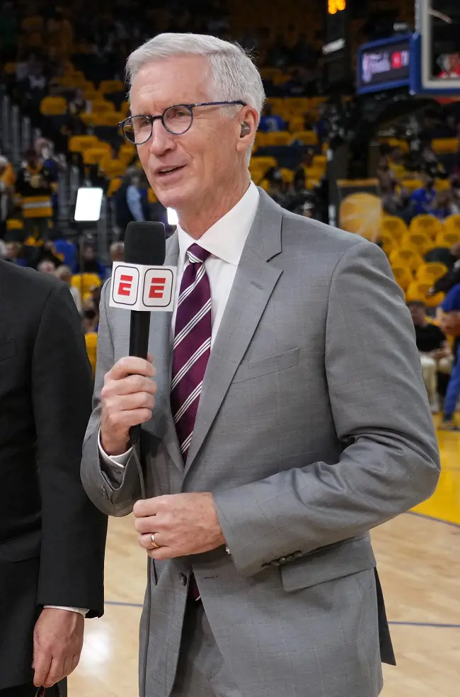 Breen during his duty at the 2022 Finals between Celtics and Warriors.