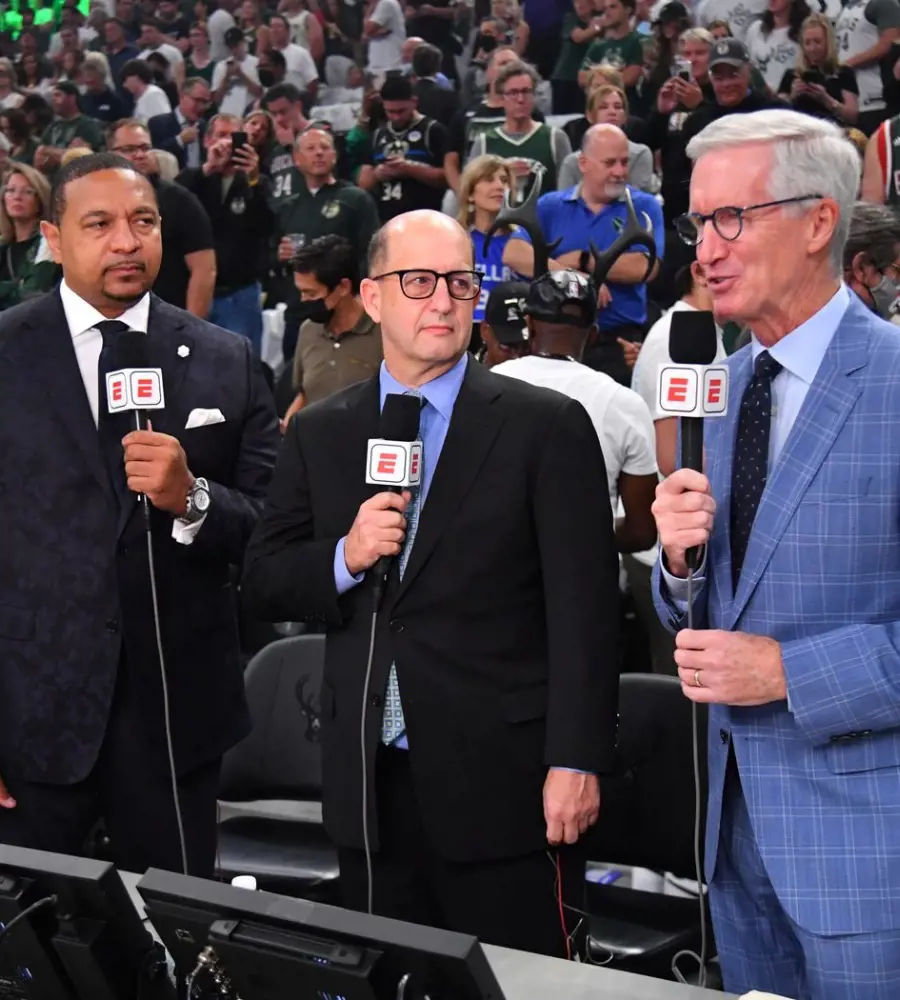 Jackson (left), Gundy (center), and Breen (right) during the 2023 NBA Finals Game 1.