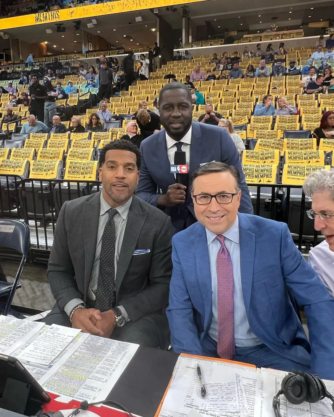 Jim with Chris Haynes (middle) and Ian Eagle calling the NBA Playoffs in 2022.