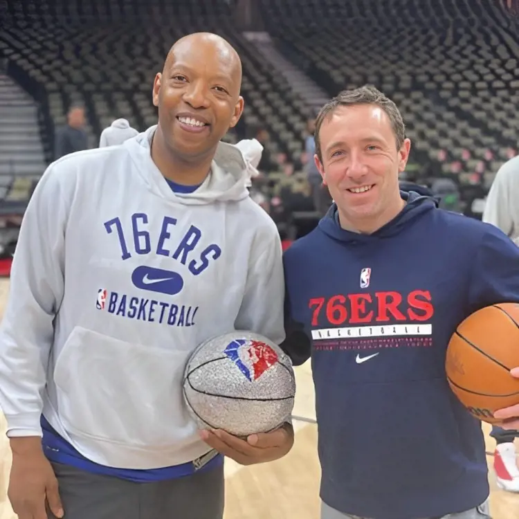 Brian Adams (R) during the Sixers training sessions