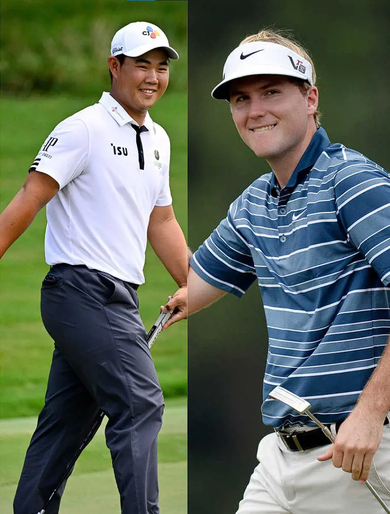 (Left) Tom Kim during Wyndham Championship in 2022