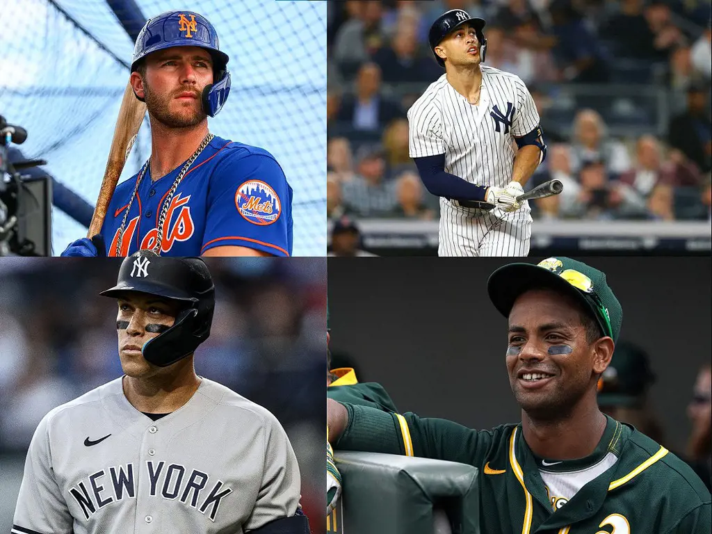 Picture collage of four National League HR leaders over the last years.