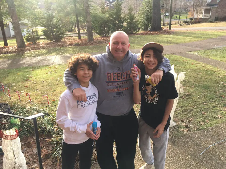 Jimmy playing with two of his nephews in 2020.