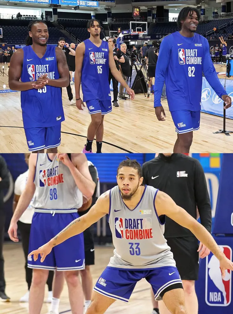 Players sporting Draft Combine's blue attire in May 2023