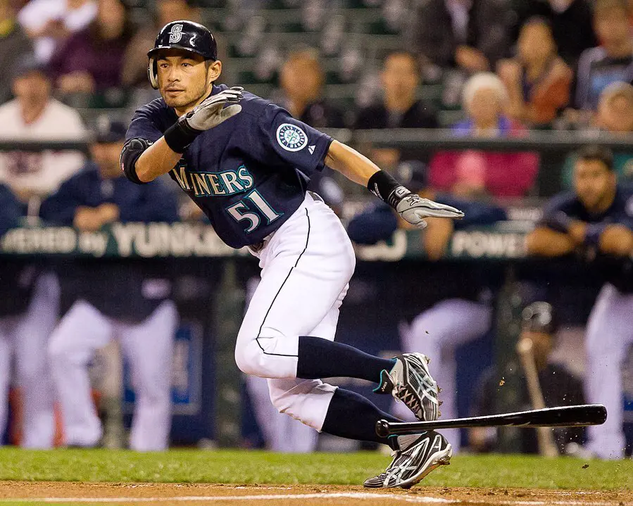 Ichiro leaves the batter's box against Texas Rangers in September  2010, Seattle, WA