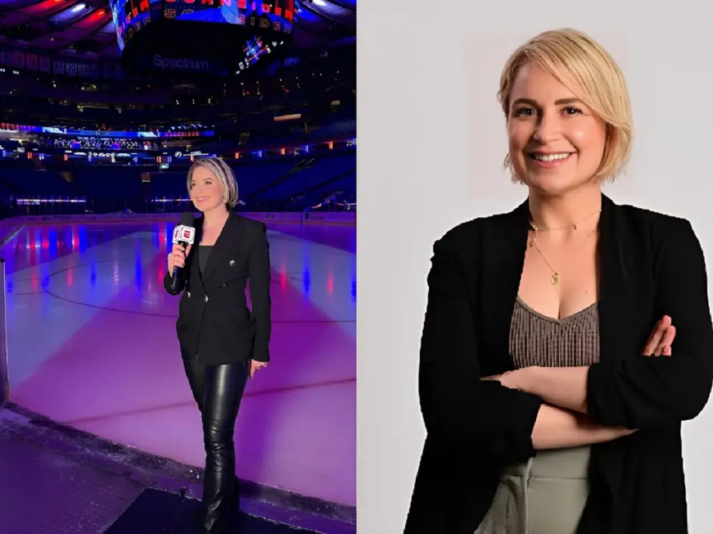 Emily at the Madison Square Garden reporting for ESPN on Ocober 12, 2022. 