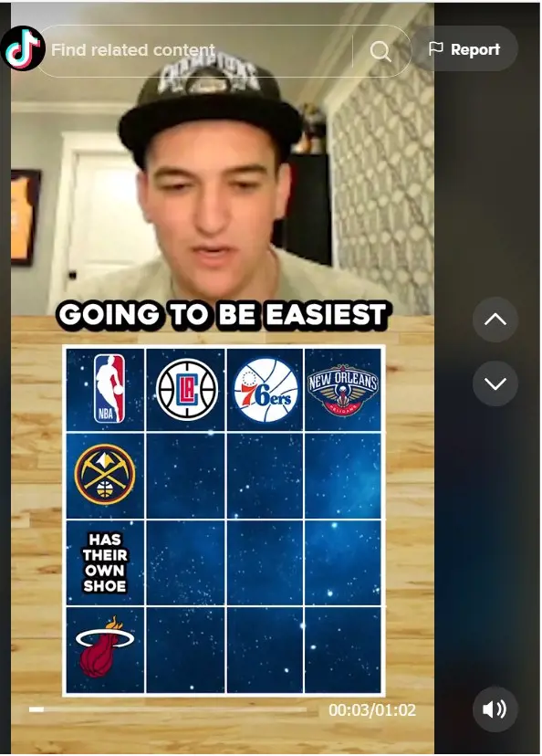 The game is based on NBA with three criteria across the top and on the side as well