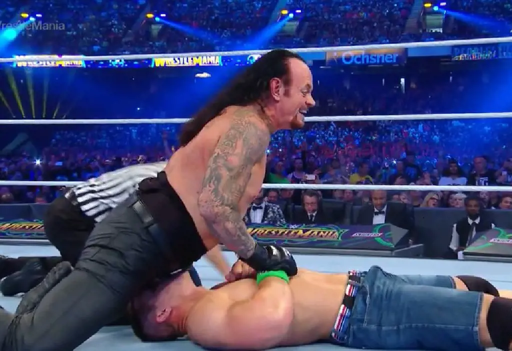 The Undertaker pin fall John Cena for the win at the WrestleMania 34 in April 2018