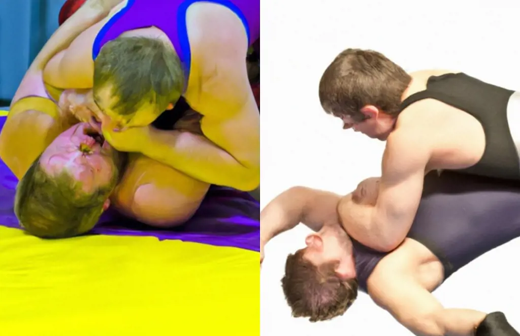 A wrestler trying to pin his opponent for the win