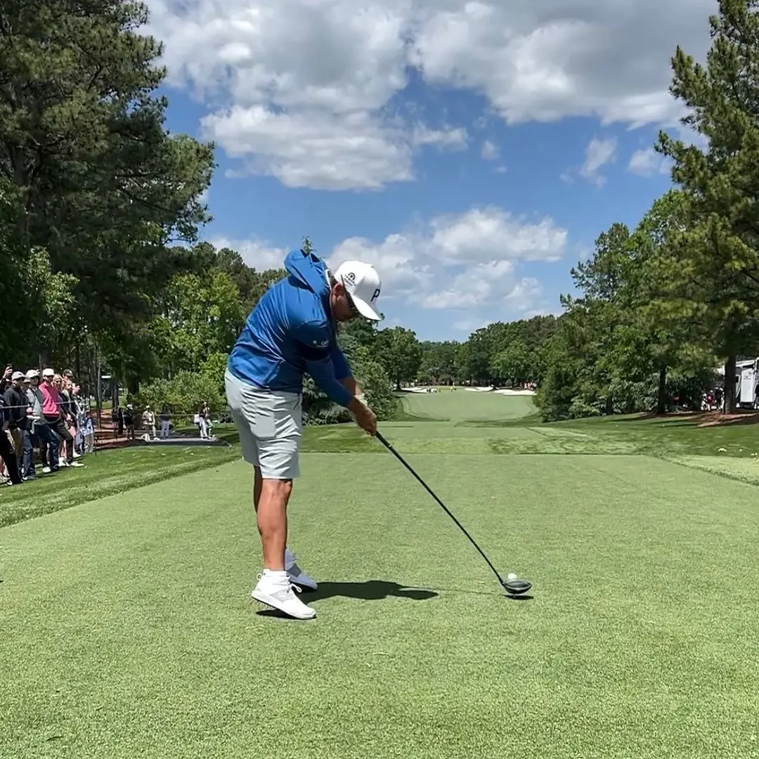 Rickie Fowler driving the ball to its hole in the Quail Club in 2023