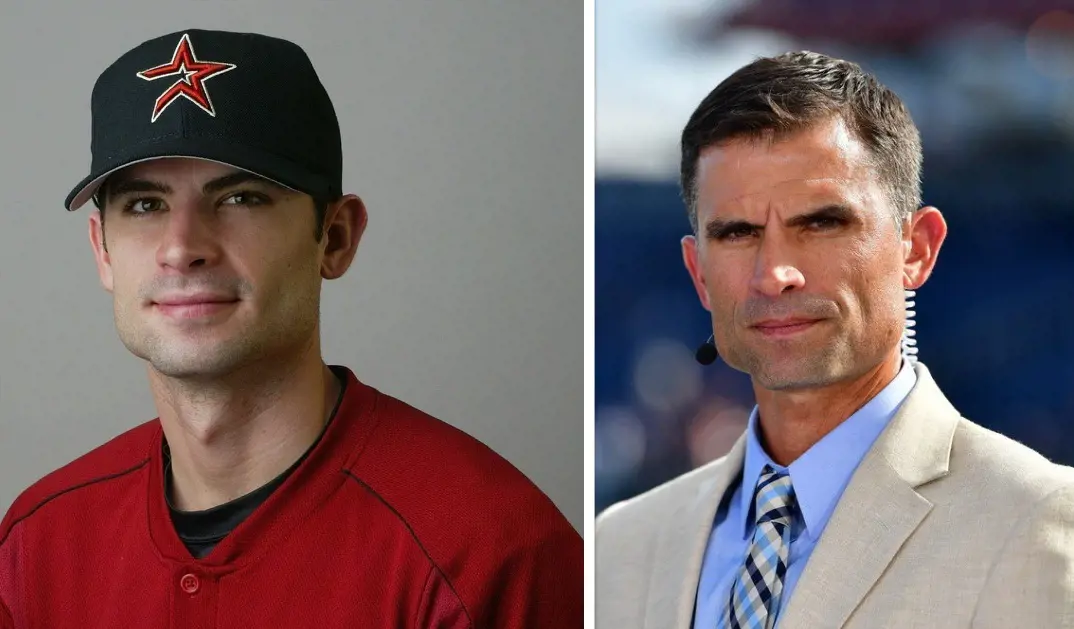 Burke (left photo) in 2004 wearing the Houston Astros gear.