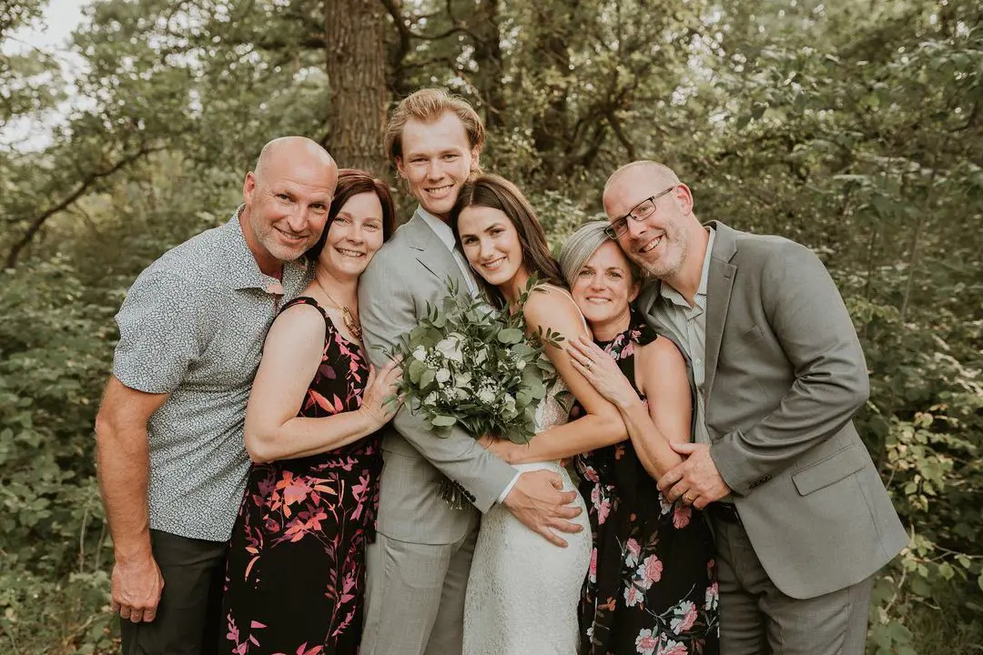 Craig and Tobi (left) during Morgan's wedding. 