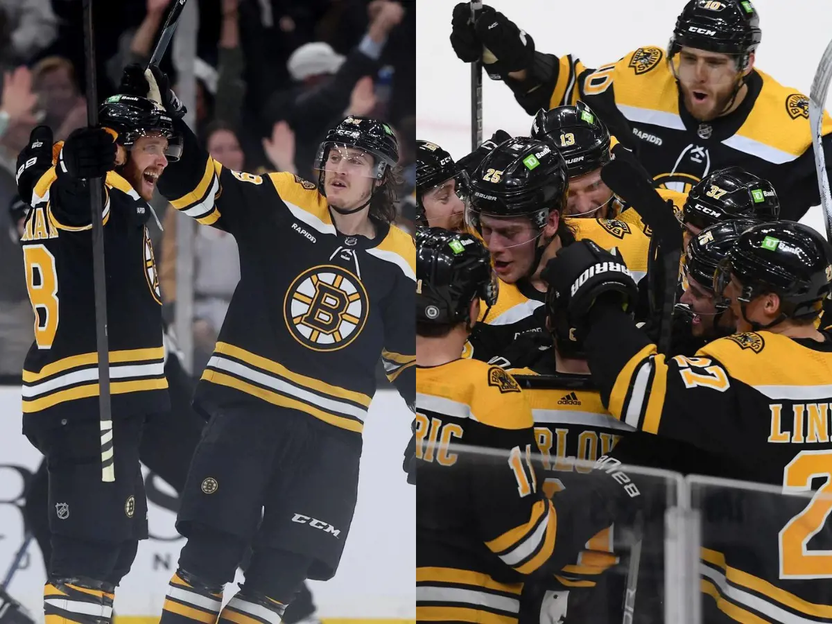 Boston players celebrates at TD Garden after a narrow win against Maple Leafs on April 2023